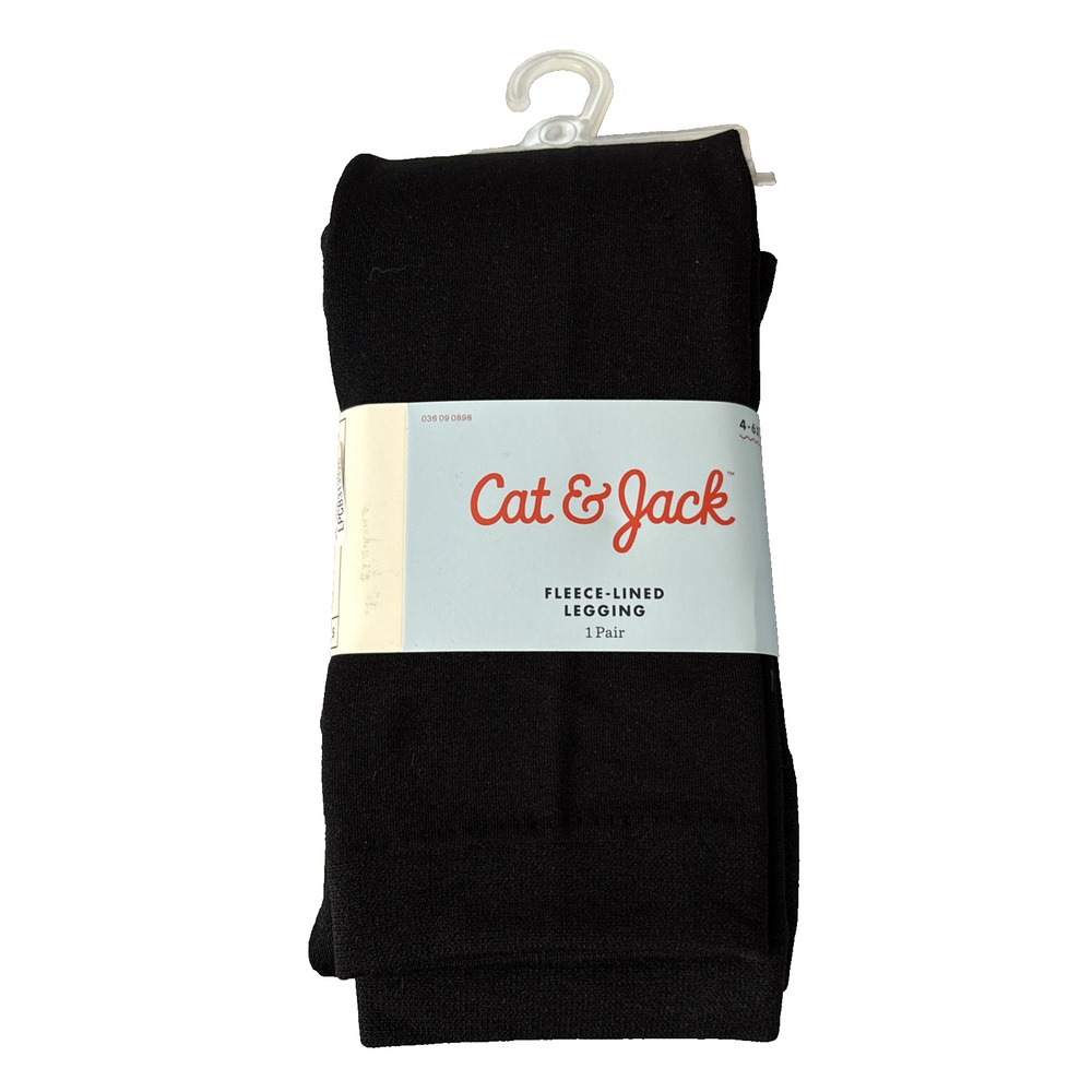 Cat & Jack Girls Fleece Lined Footless Leggings Black, Size 4-6X, 1 Pair, NEW